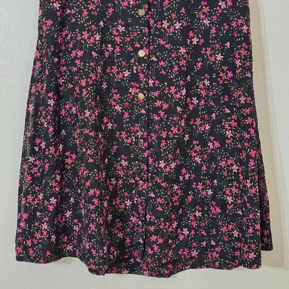 Draper James RSVP Pink Ditsy Floral A-Line Skirt Sz L Button Front Elastic Waist - Picture 3 of 12